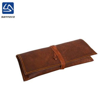 Genuine leather multi-purpose vintage unisex brown pencil case bag